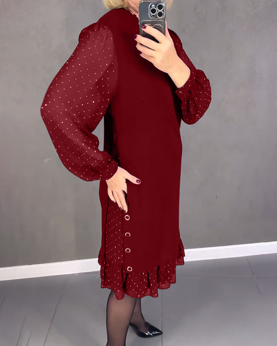 Long-sleeved polka dot dress