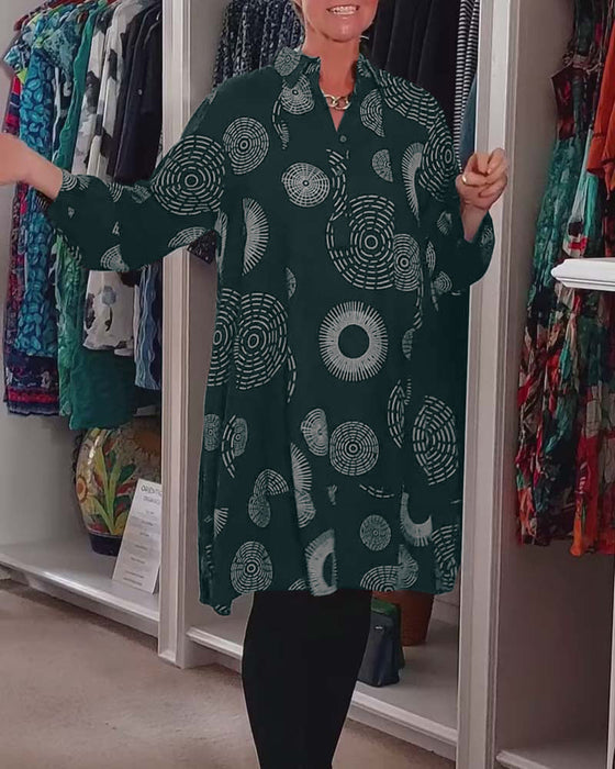 Geometric print lapel casual dress