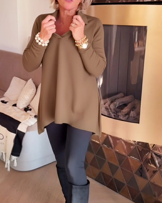 Irregular Lapel Long-Sleeved Top