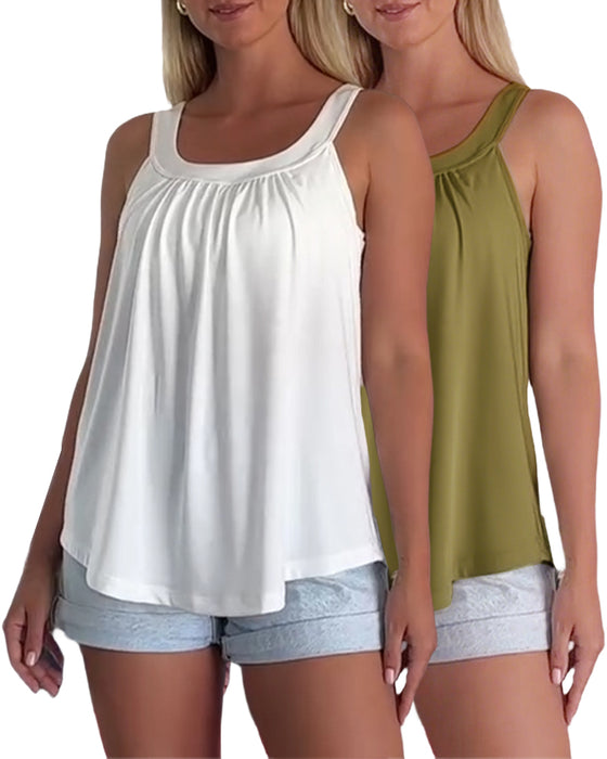 Solid Color Pleated Tank Top Set