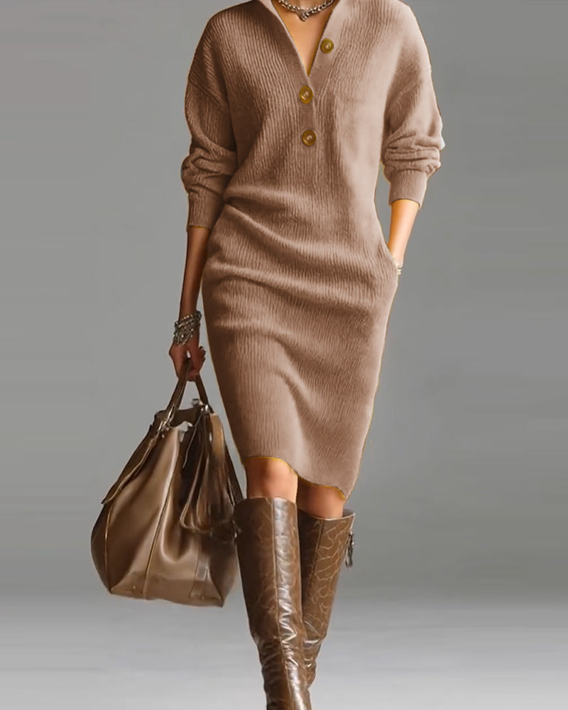 Casual Solid Color Autumn And Winter Sweater Dress