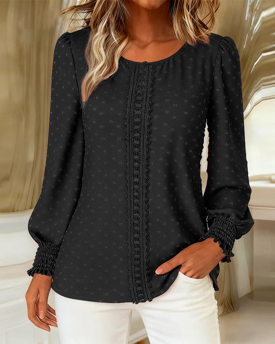 Round Neck Puff Sleeve Blouses