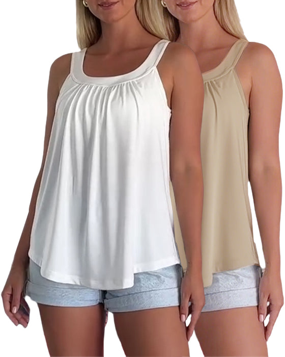 Solid Color Pleated Tank Top Set