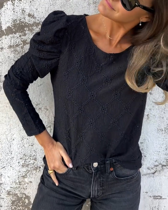 Puff Sleeve Cutout Blouse