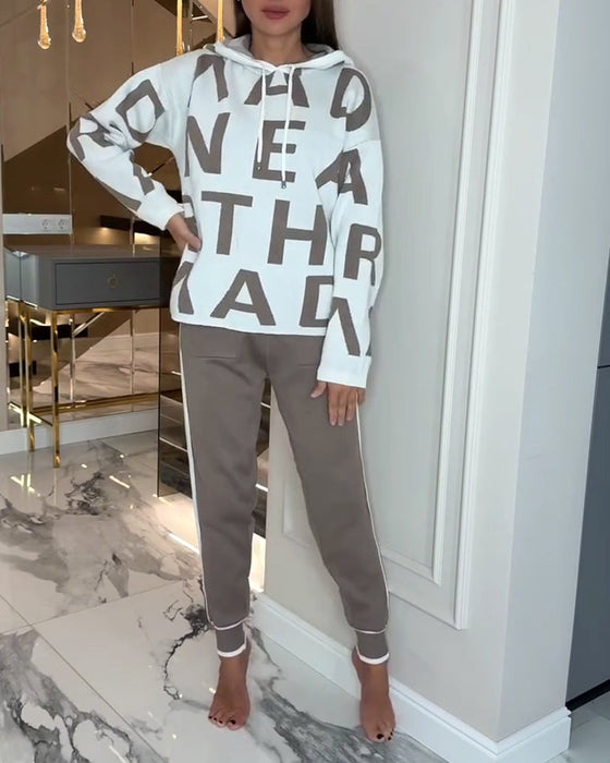 Hooded Letter Fashion Two-Piece Set