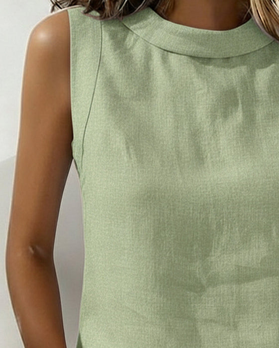 Pure Cotton Collared Sleeveless Blouse