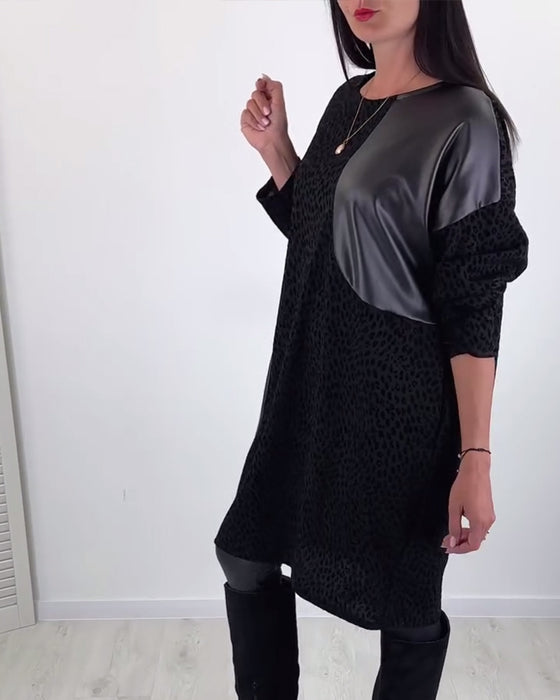 Round neck stitching elegant dress