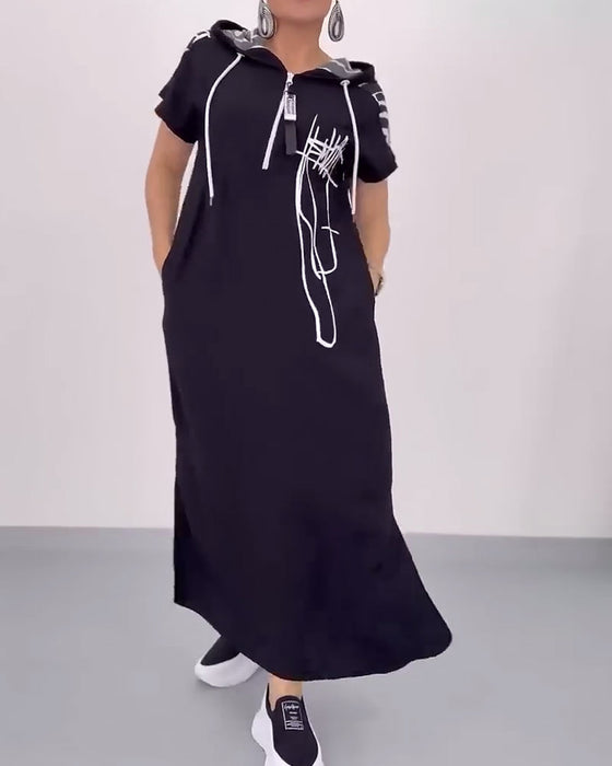 Half-Zip Loose Contrast Dress