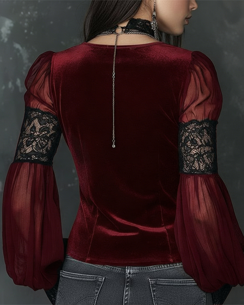 Button-Down V-Neck Puff Sleeve Blouse