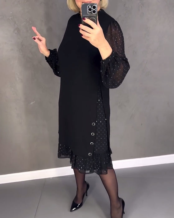 Long-sleeved polka dot dress