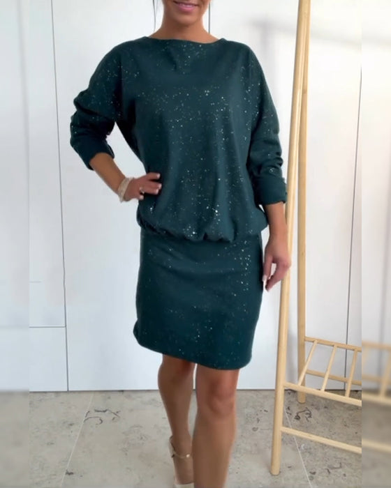 Round Neck Fine Glitter Fashion Dress