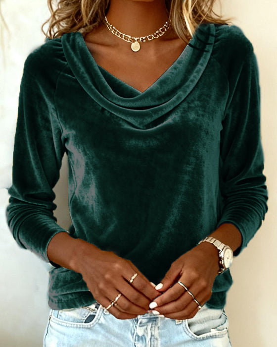 Velvet Solid Color Long-Sleeved Top