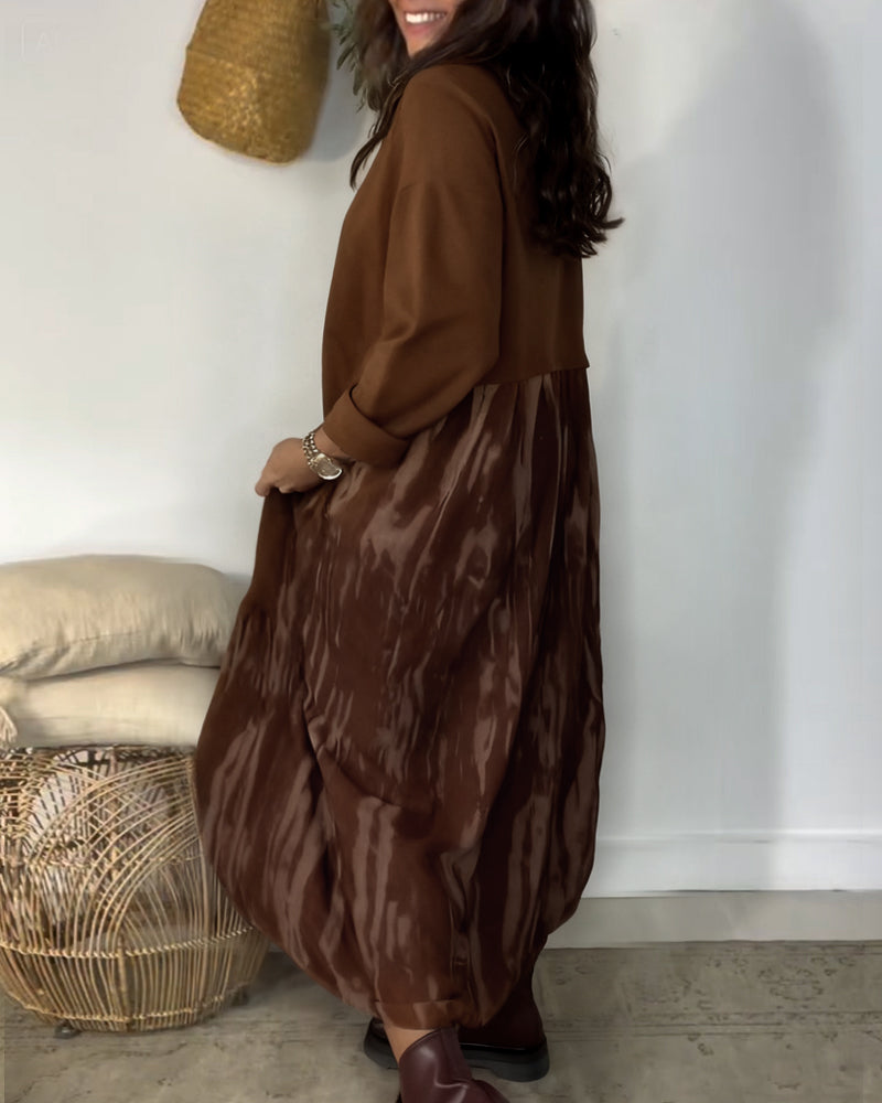 Round Neck Irregular Patchwork Print Dress