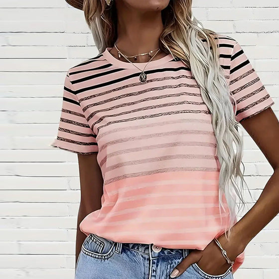 Round Neck Short Sleeve Striped T-Shirt