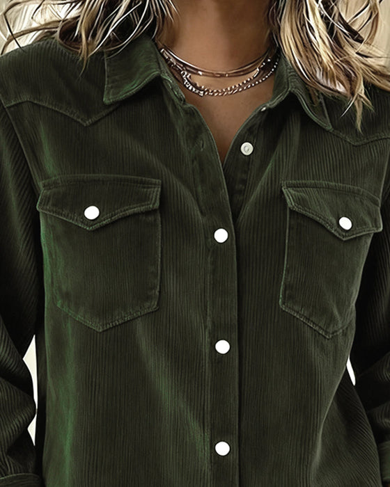 Long-Sleeved Lapel Button-Down Shirt