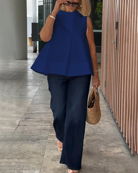 Sleeveless Solid Color Simple Blouse