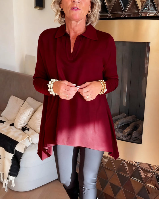 Irregular Lapel Long-Sleeved Top