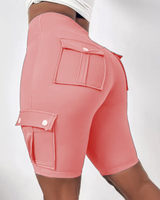 High-waisted cargo pocket shorts