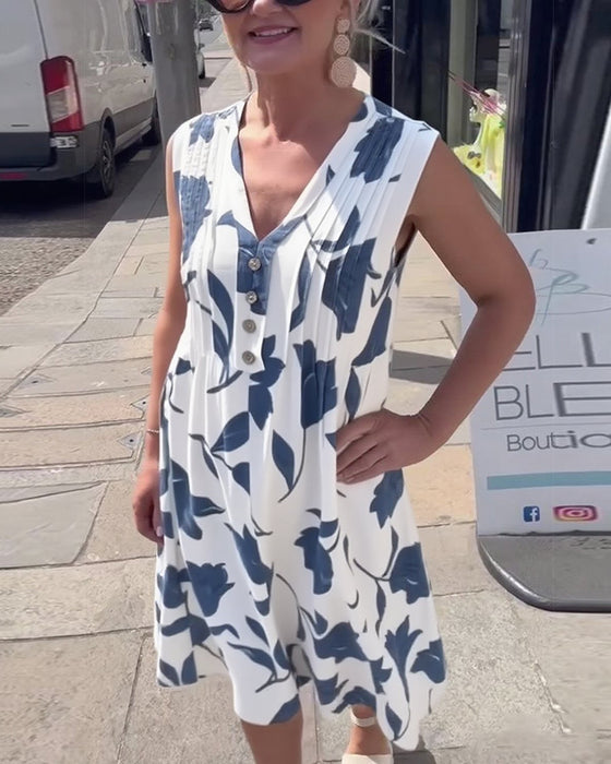 V-Neck Sleeveless Printed Dress