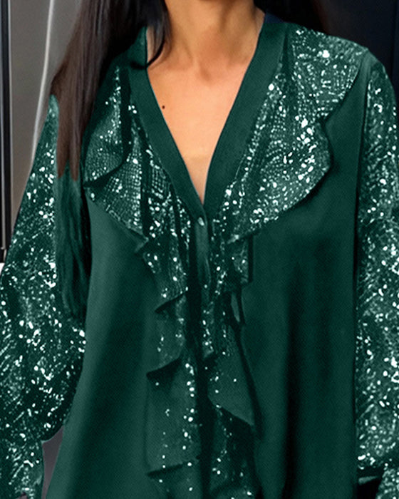 Solid Color Ruffled Loose Blouses