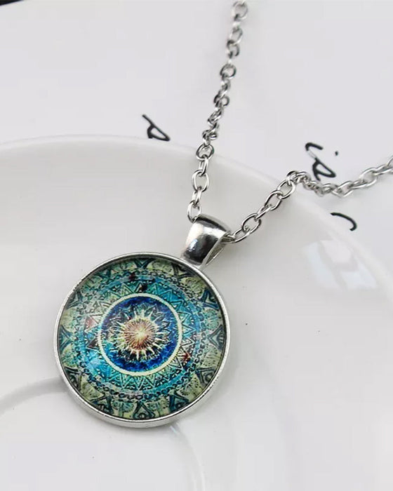 Mandala flower time gemstone necklace set