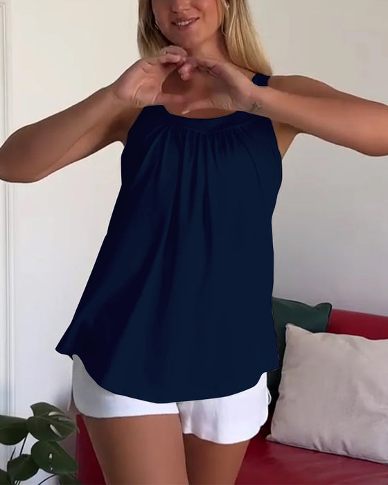 Solid Color Pleated Tank Top Set