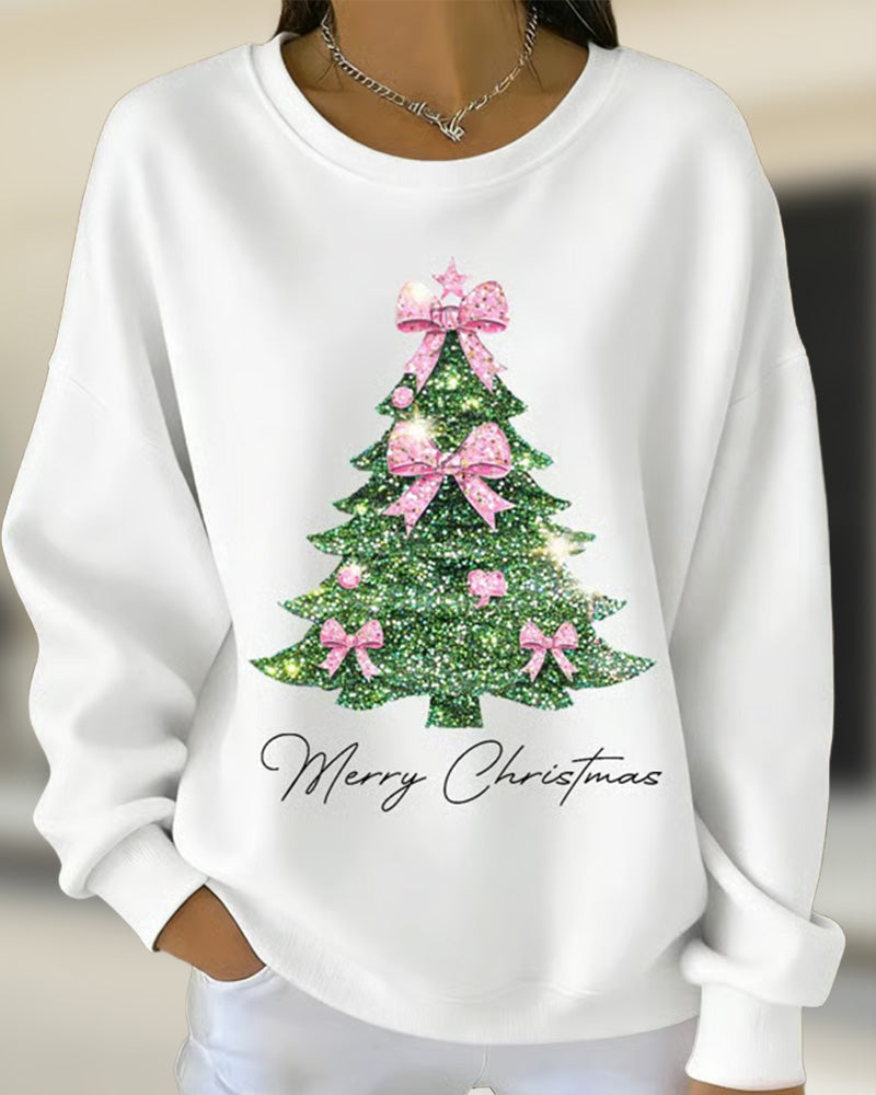 Crew Neck Christmas Long Sleeve Print Sweatshirt