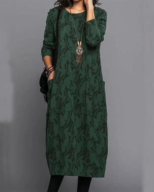 Patterned Dress with Long sleeves with Pockets