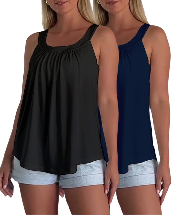 Solid Color Pleated Tank Top Set