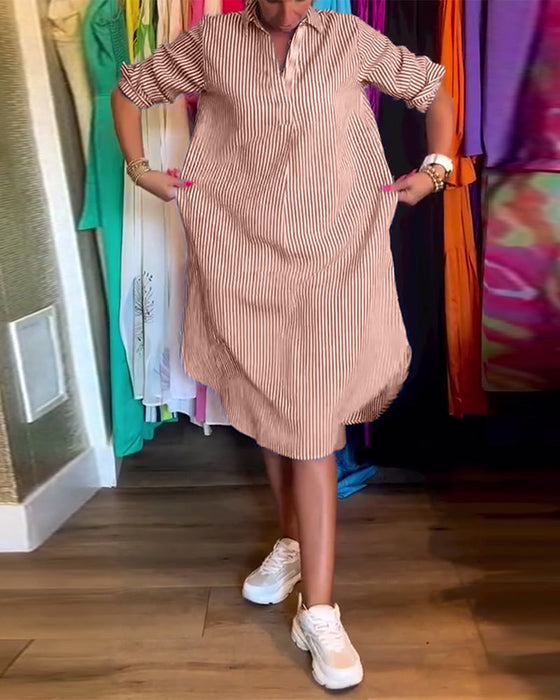 Striped printed lapel casual dress