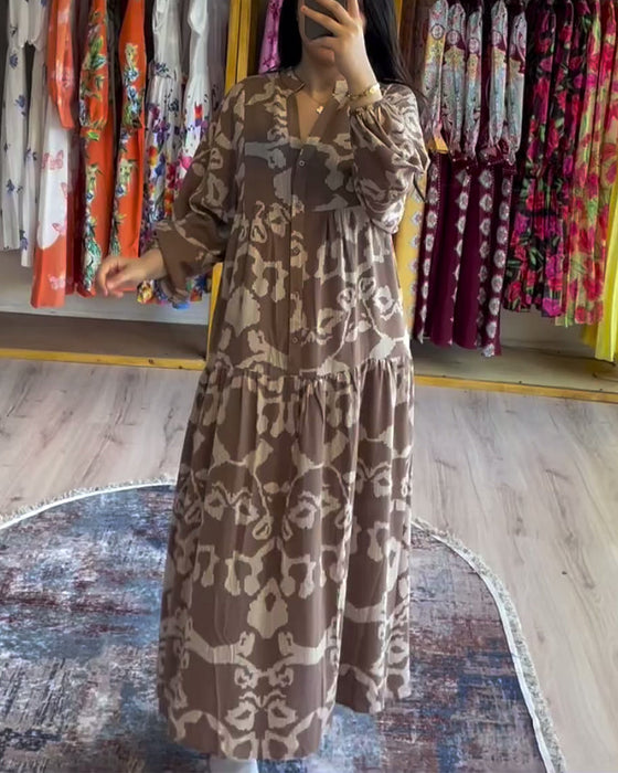 Printed button-stitched loose dress