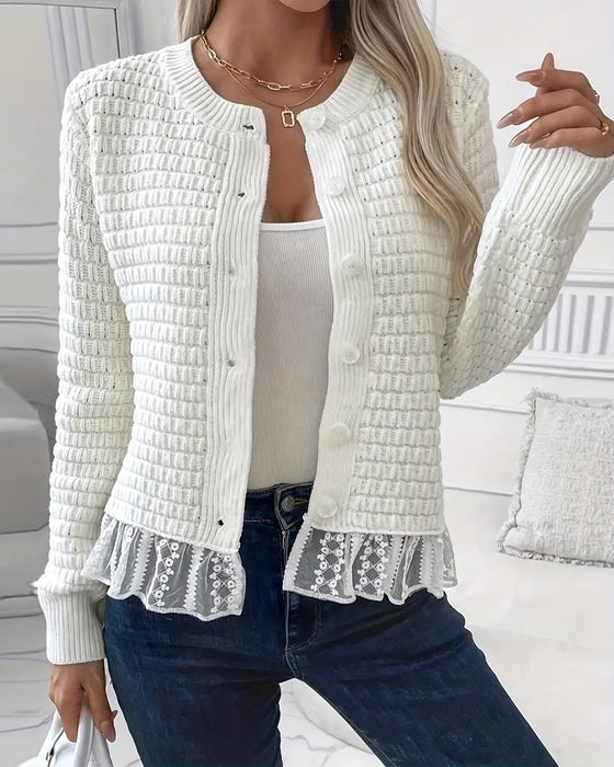 Long-Sleeved Lace-Paneled Sweater Coat