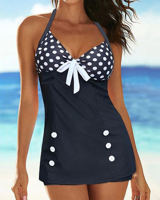 Halter Neck Polka Dot Slimming Swimsuit