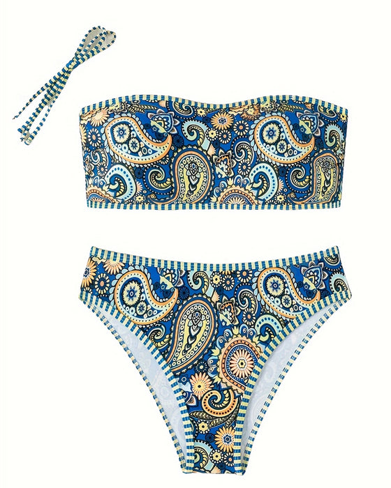 Two-Piece Ethnic-Style Printed Swimsuit