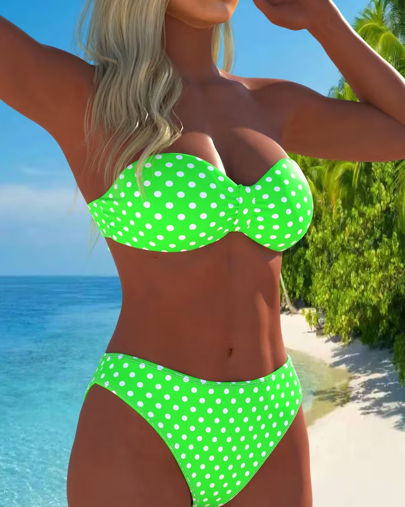 Bandeau Polka Dot Print Bikini
