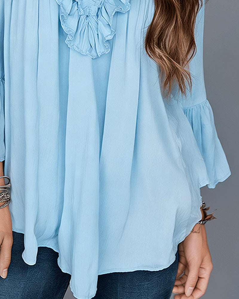 Elegant V-Neck Ruffle Blouse