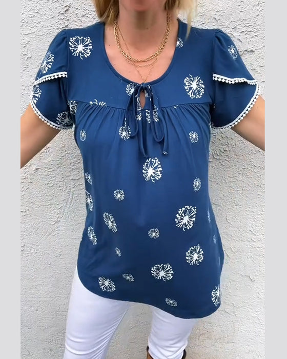 Petal Sleeve Print Tie-Dye Blouse