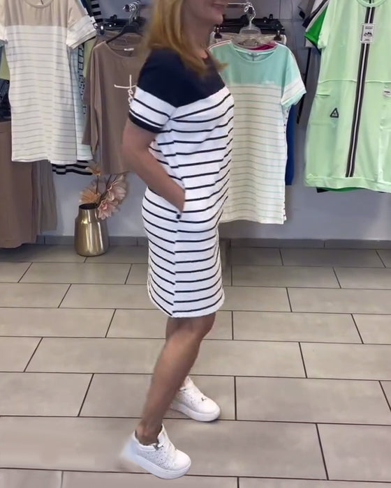 Crew Neck Casual Striped Dress