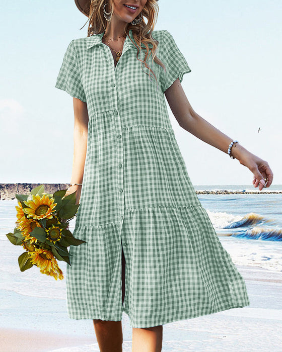 Plaid print casual shirt dress