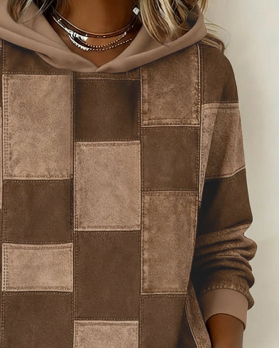 Stylish Plaid Long-Sleeved Hoodie