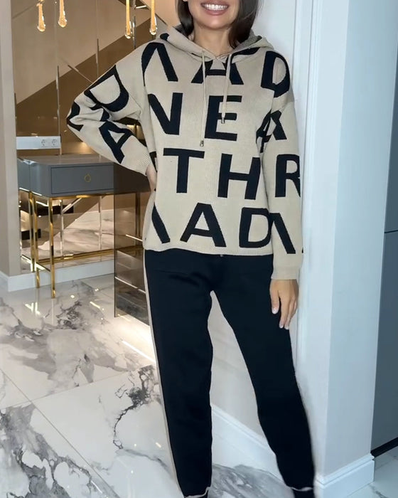 Hooded Letter Fashion Two-Piece Set