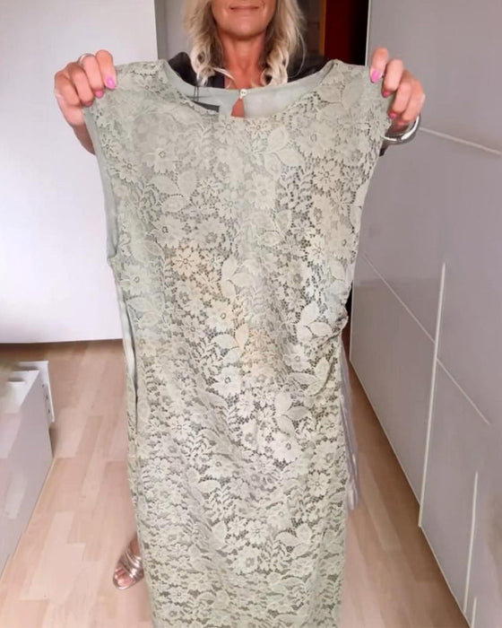 Lace sleeveless elegant slit dress