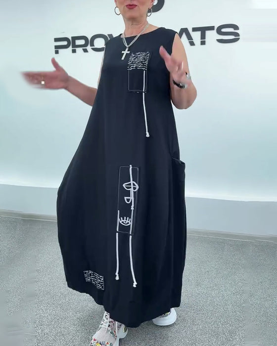 Sleeveless Oversized Letter Print Dress