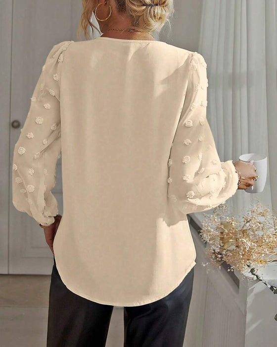 3D Flower Lantern Sleeve V-Neck Blouse