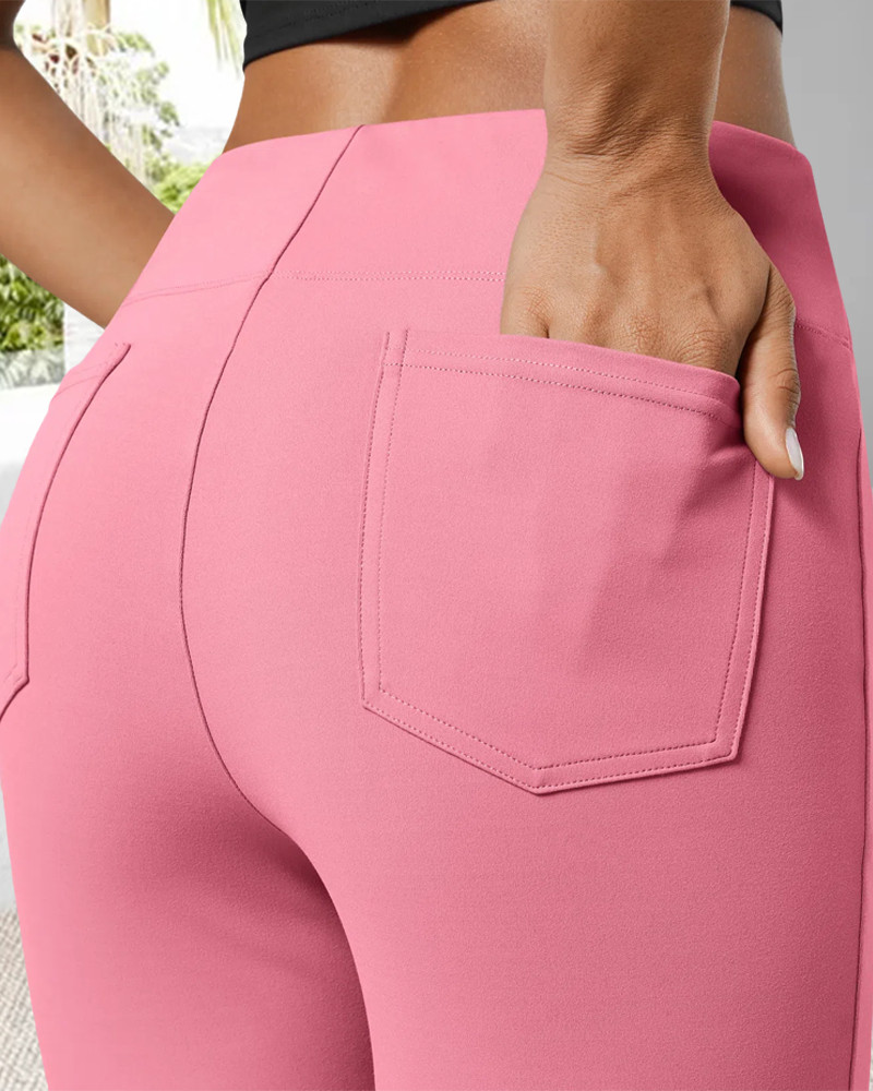 Tight Sports Solid Color Flared Pants