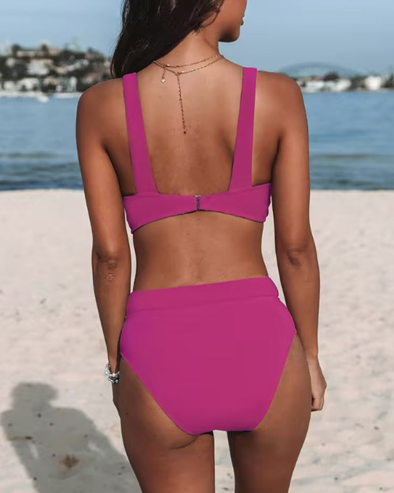 High Waist Solid Color Bikinis
