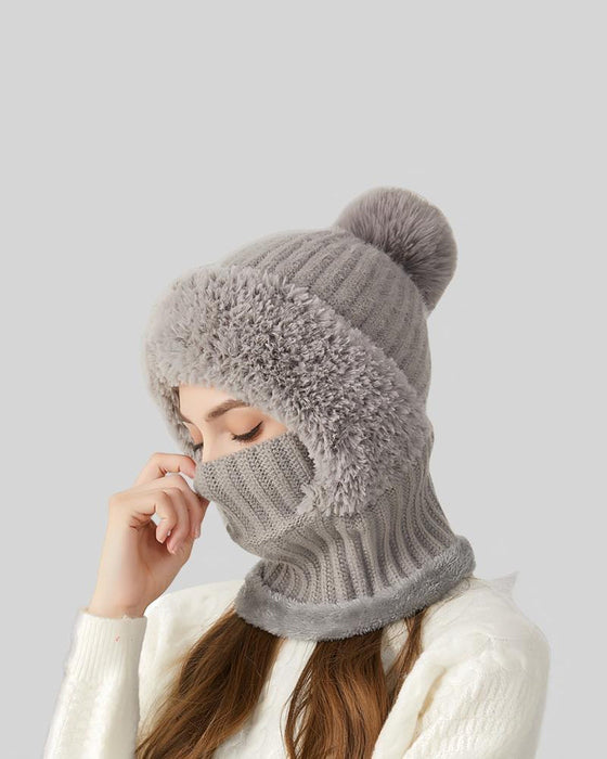 Women's Solid Color Pom Pom Decor Beanie Hat