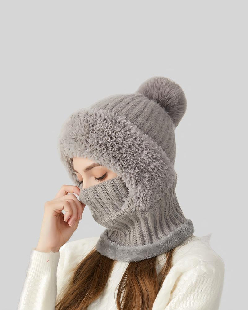 Women's Solid Color Pom Pom Decor Beanie Hat