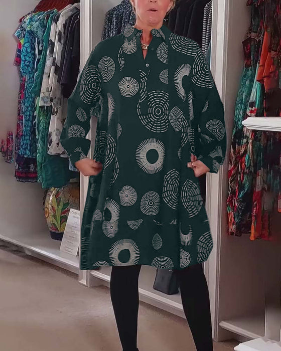 Geometric print lapel casual dress