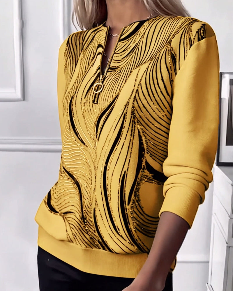 Casual Printed Zipper Sweatshirt